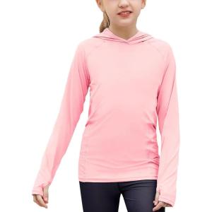 Zaclotre Kids UPF 50+ Sun Shirt Girls Quick Dry Sun Protection Clothing Athletic Hoodie with Thumbholes(Pink)