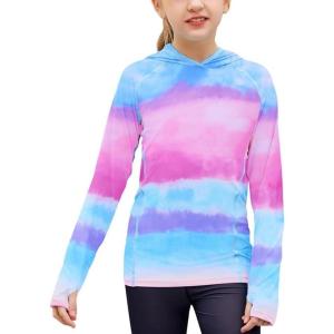 Zaclotre Kids UPF 50+ Sun Shirt Girls Quick Dry Sun Protection Clothing Athletic Hoodie with Thumbholes(Tie Dye)