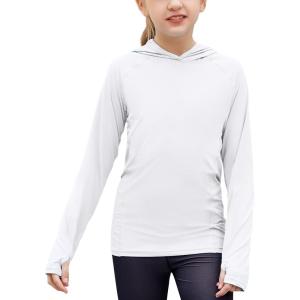 Zaclotre Kids UPF 50+ Sun Shirt Girls Quick Dry Sun Protection Clothing Athletic Hoodie with Thumbholes(White)