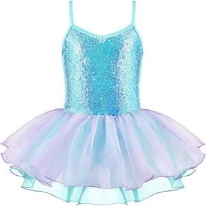 Zaclotre Little Girls Sequin Leotard Sparkly Strap Ballet Leotards Tutu Dress Ballerina Outfit Dance Costume for Kids(Aqua)