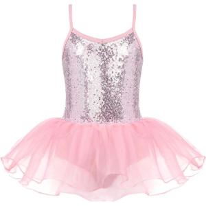 Zaclotre Little Girls Sequin Leotard Sparkly Strap Ballet Leotards Tutu Dress Ballerina Outfit Dance Costume for Kids(Ballet Pink)