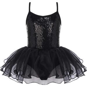 Zaclotre Little Girls Sequin Leotard Sparkly Strap Ballet Leotards Tutu Dress Ballerina Outfit Dance Costume for Kids(Black)