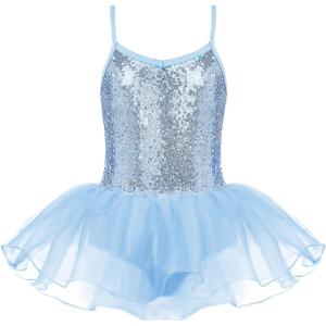 Zaclotre Little Girls Sequin Leotard Sparkly Strap Ballet Leotards Tutu Dress Ballerina Outfit Dance Costume for Kids(Blue)