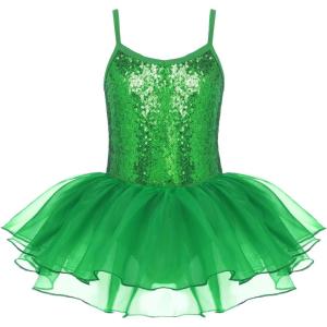 Zaclotre Little Girls Sequin Leotard Sparkly Strap Ballet Leotards Tutu Dress Ballerina Outfit Dance Costume for Kids(Green)