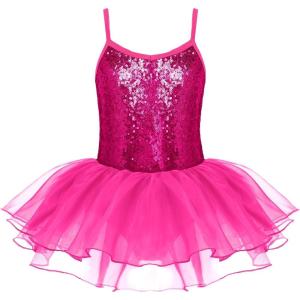 Zaclotre Little Girls Sequin Leotard Sparkly Strap Ballet Leotards Tutu Dress Ballerina Outfit Dance Costume for Kids(Hot Pink)