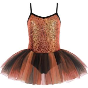 Zaclotre Little Girls Sequin Leotard Sparkly Strap Ballet Leotards Tutu Dress Ballerina Outfit Dance Costume for Kids(Orange)
