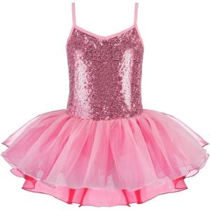 Zaclotre Little Girls Sequin Leotard Sparkly Strap Ballet Leotards Tutu Dress Ballerina Outfit Dance Costume for Kids(Pink-rose)