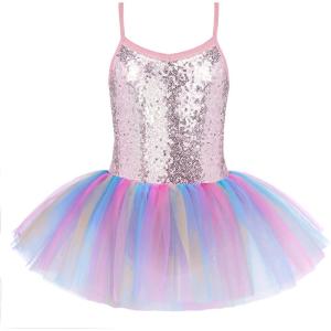 Zaclotre Little Girls Sequin Leotard Sparkly Strap Ballet Leotards Tutu Dress Ballerina Outfit Dance Costume for Kids(Rainbow 2)