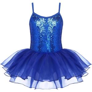 Zaclotre Little Girls Sequin Leotard Sparkly Strap Ballet Leotards Tutu Dress Ballerina Outfit Dance Costume for Kids(Royal Blue)