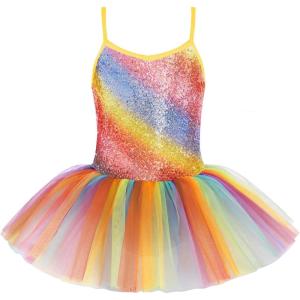 Zaclotre Little Girls Sequin Leotard Sparkly Strap Ballet Leotards Tutu Dress Ballerina Outfit Dance Costume for Kids(Sparkly Gradient)