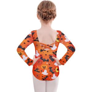 Zaclotre Team Basic Leotards for Girls Long Sleeve Crisscross Ballet Dance Gymnastic Outfits for Kids(Halloween)