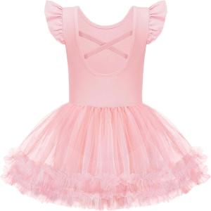 Zaclotre Tutu Dance Dresses for Girls Ruffle Sleeve Criss-Cross Back Ballet Leotards Toddler Ballerina Costume(Ballet Pink)