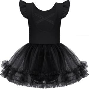 Zaclotre Tutu Dance Dresses for Girls Ruffle Sleeve Criss-Cross Back Ballet Leotards Toddler Ballerina Costume(Black)
