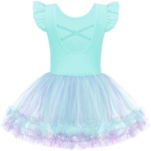 Zaclotre Tutu Dance Dresses for Girls Ruffle Sleeve Criss-Cross Back Ballet Leotards Toddler Ballerina Costume(Gradient Aqua)