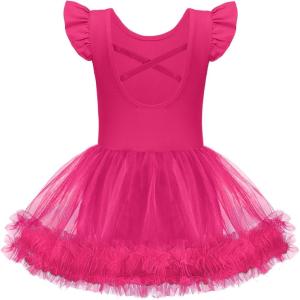 Zaclotre Tutu Dance Dresses for Girls Ruffle Sleeve Criss-Cross Back Ballet Leotards Toddler Ballerina Costume(Hot Pink)
