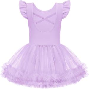 Zaclotre Tutu Dance Dresses for Girls Ruffle Sleeve Criss-Cross Back Ballet Leotards Toddler Ballerina Costume(Lavender)