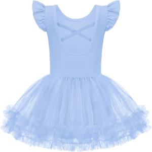 Zaclotre Tutu Dance Dresses for Girls Ruffle Sleeve Criss-Cross Back Ballet Leotards Toddler Ballerina Costume(Light Blue)