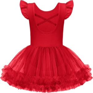 Zaclotre Tutu Dance Dresses for Girls Ruffle Sleeve Criss-Cross Back Ballet Leotards Toddler Ballerina Costume(Red)