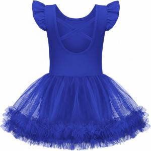 Zaclotre Tutu Dance Dresses for Girls Ruffle Sleeve Criss-Cross Back Ballet Leotards Toddler Ballerina Costume(Royal Blue)
