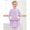Zaclotre Girls Ballet Leotards Long Sleeve Shiny Skirted Crisscross Back Toddler Leotard Dresses Dance Outfits(Lilac)