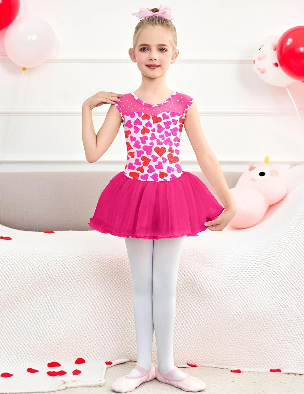 image:imageZaclotre Girls Ballet Leotards Sparkly Sleevesless Mesh Dance Dress Tutu Ballerina Costume for KidsLove Heart
