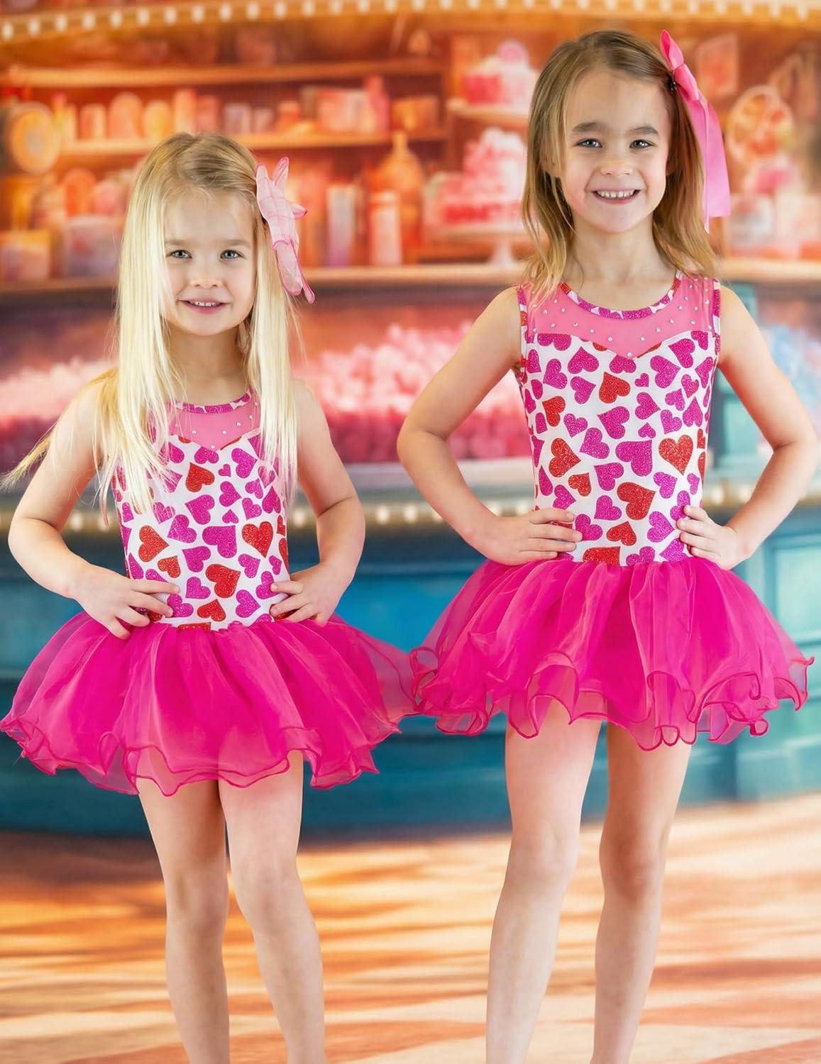 image:imageZaclotre Girls Ballet Leotards Sparkly Sleevesless Mesh Dance Dress Tutu Ballerina Costume for KidsLove Heart