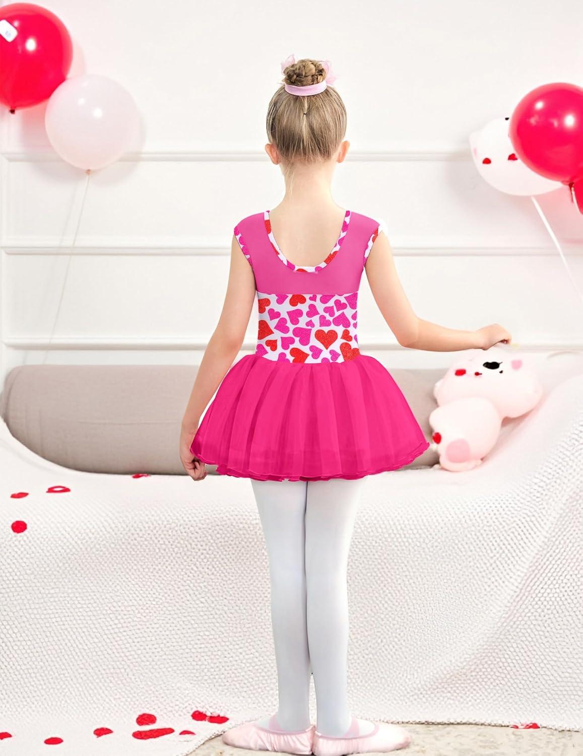 image:imageZaclotre Girls Ballet Leotards Sparkly Sleevesless Mesh Dance Dress Tutu Ballerina Costume for KidsLove Heart