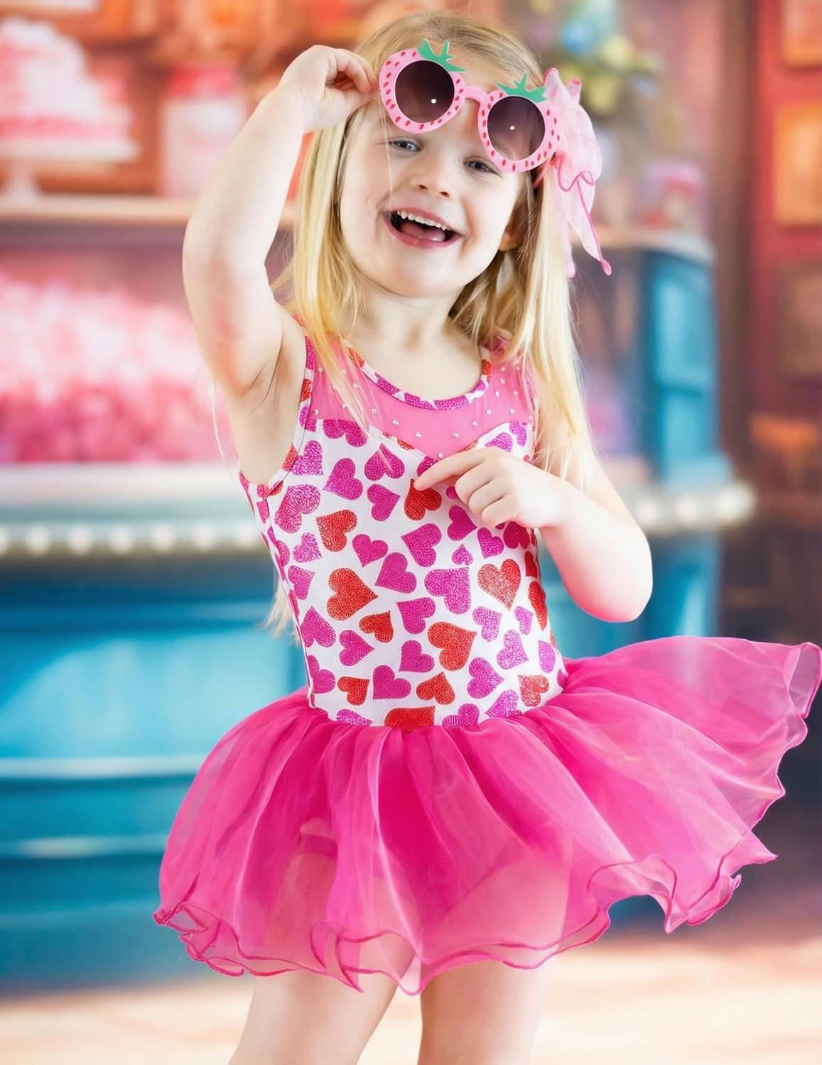 image:imageZaclotre Girls Ballet Leotards Sparkly Sleevesless Mesh Dance Dress Tutu Ballerina Costume for KidsLove Heart