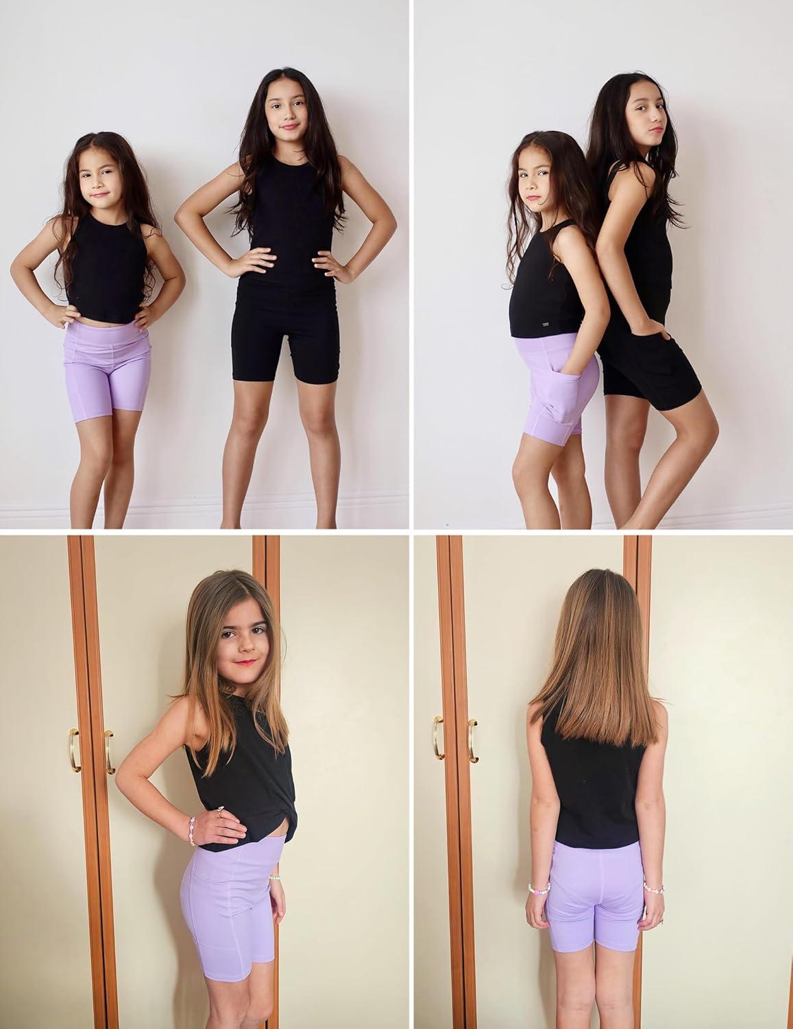 image:imageZaclotre Girls Bike Shorts with Pockets Kids 5 High Waisted Yoga Workout Athletic Running Volleyball Spandex ShortsBlackBlack