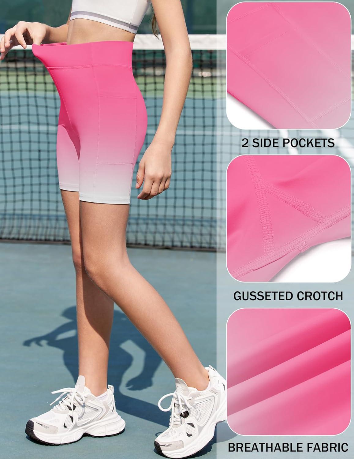 image:imageZaclotre Girls Bike Shorts with Pockets Kids 5 High Waisted Yoga Workout Athletic Running Volleyball Spandex ShortsGradient Hot Pink