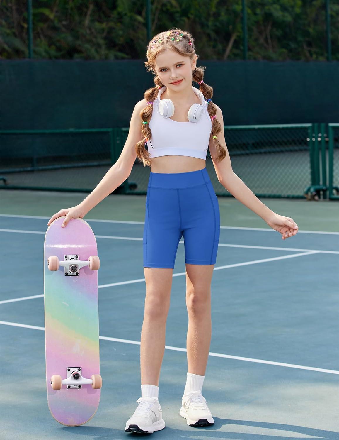 image:imageZaclotre Girls Bike Shorts with Pockets Kids 5 High Waisted Yoga Workout Athletic Running Volleyball Spandex ShortsRoyal Blue
