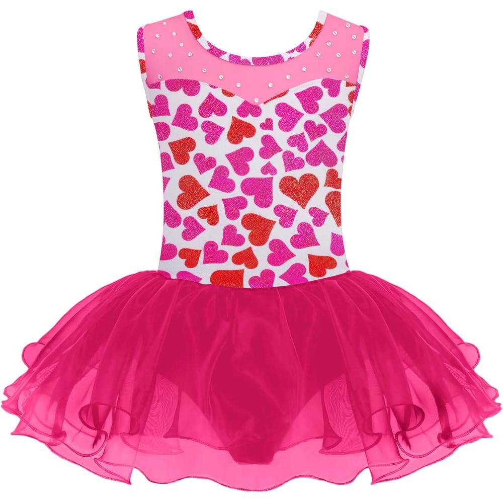 image:imageZaclotre Girls Ballet Leotards Sparkly Sleevesless Mesh Dance Dress Tutu Ballerina Costume for KidsLove Heart