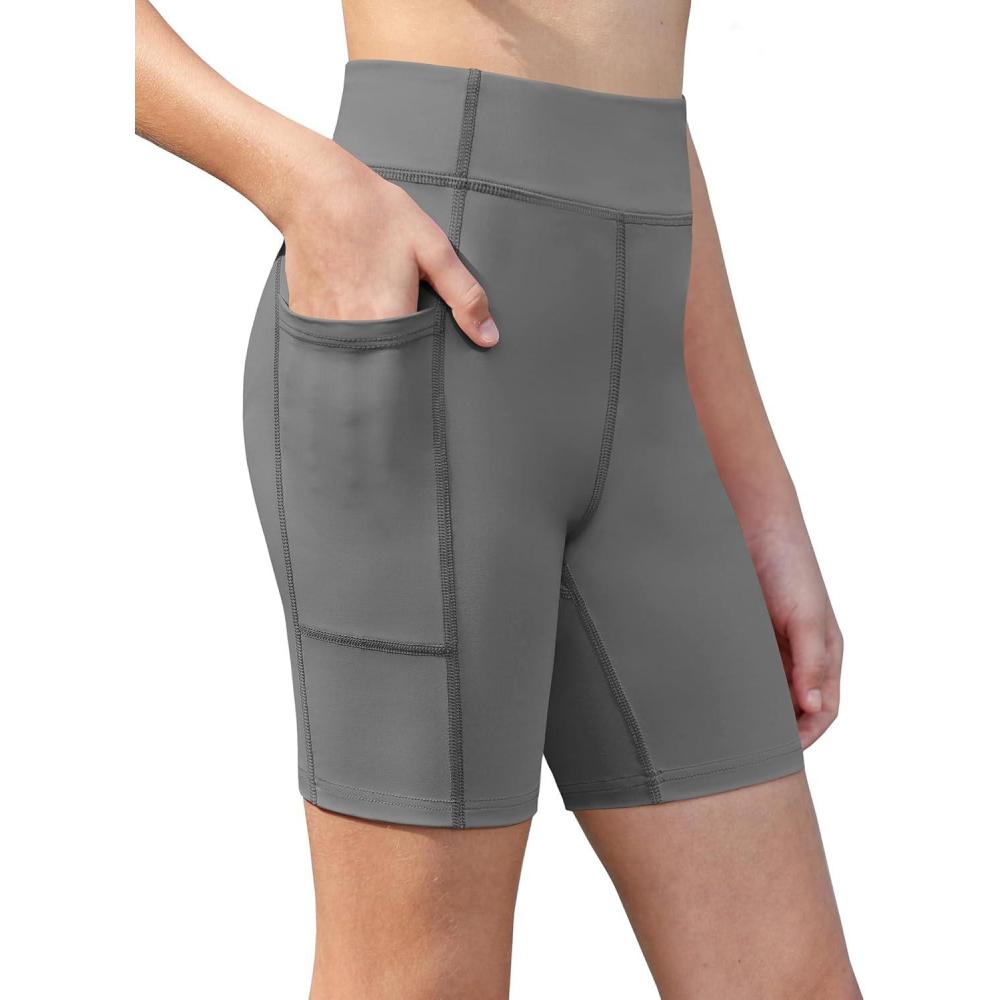 image:imageZaclotre Girls Bike Shorts with Pockets Kids 5 High Waisted Yoga Workout Athletic Running Volleyball Spandex ShortsDark Grey