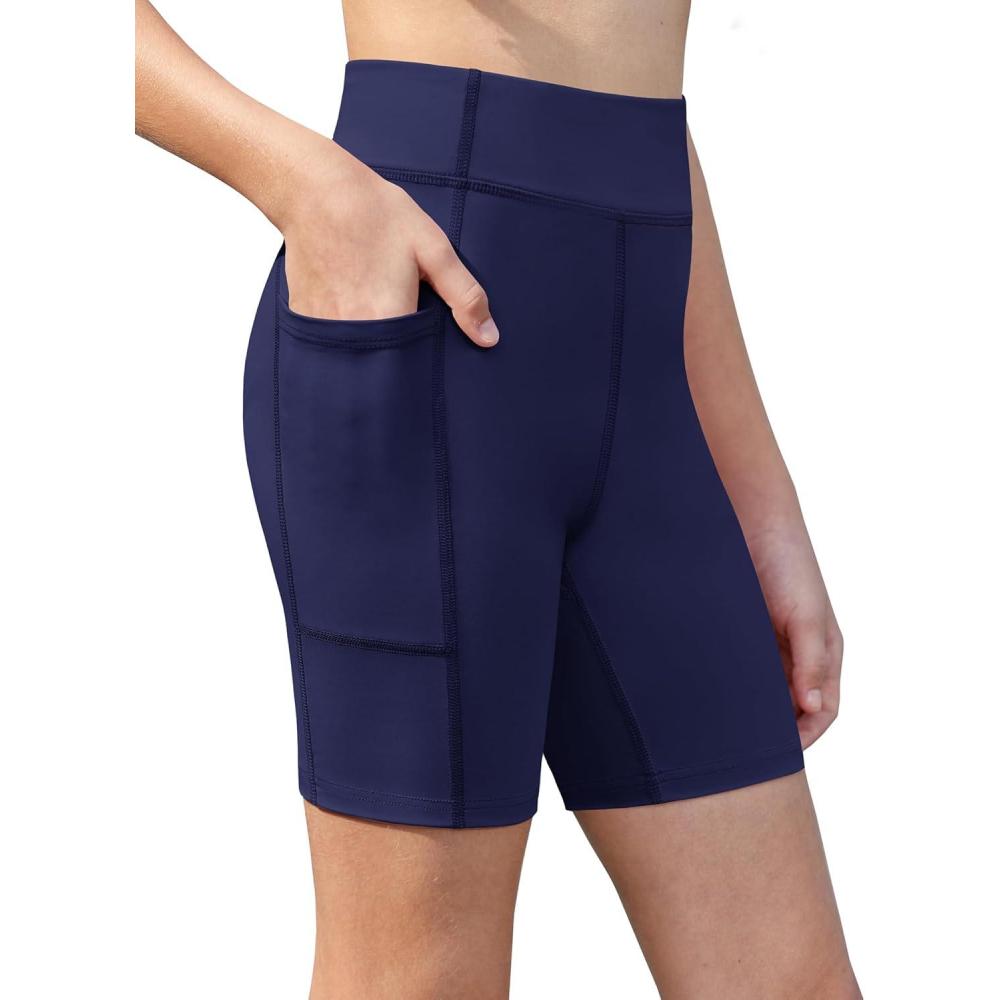 image:imageZaclotre Girls Bike Shorts with Pockets Kids 5 High Waisted Yoga Workout Athletic Running Volleyball Spandex ShortsNavy Blue