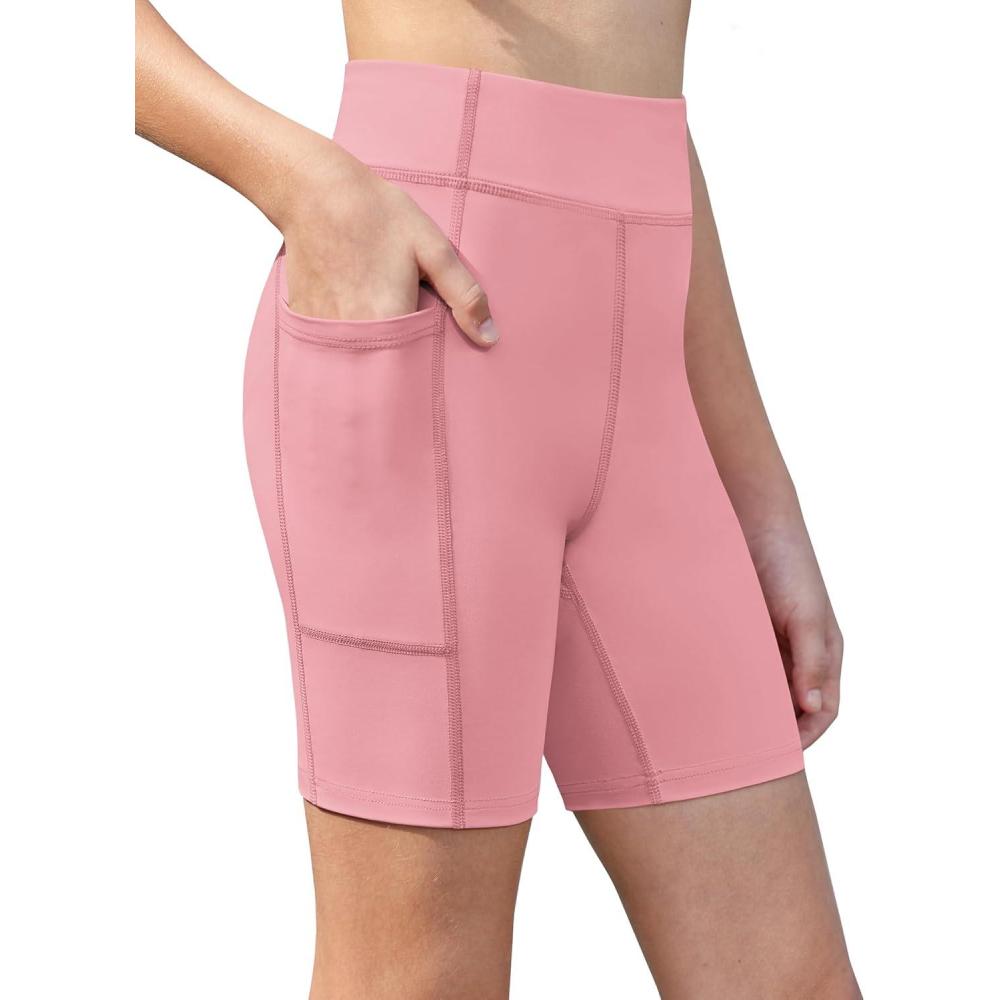 image:imageZaclotre Girls Bike Shorts with Pockets Kids 5 High Waisted Yoga Workout Athletic Running Volleyball Spandex ShortsPink