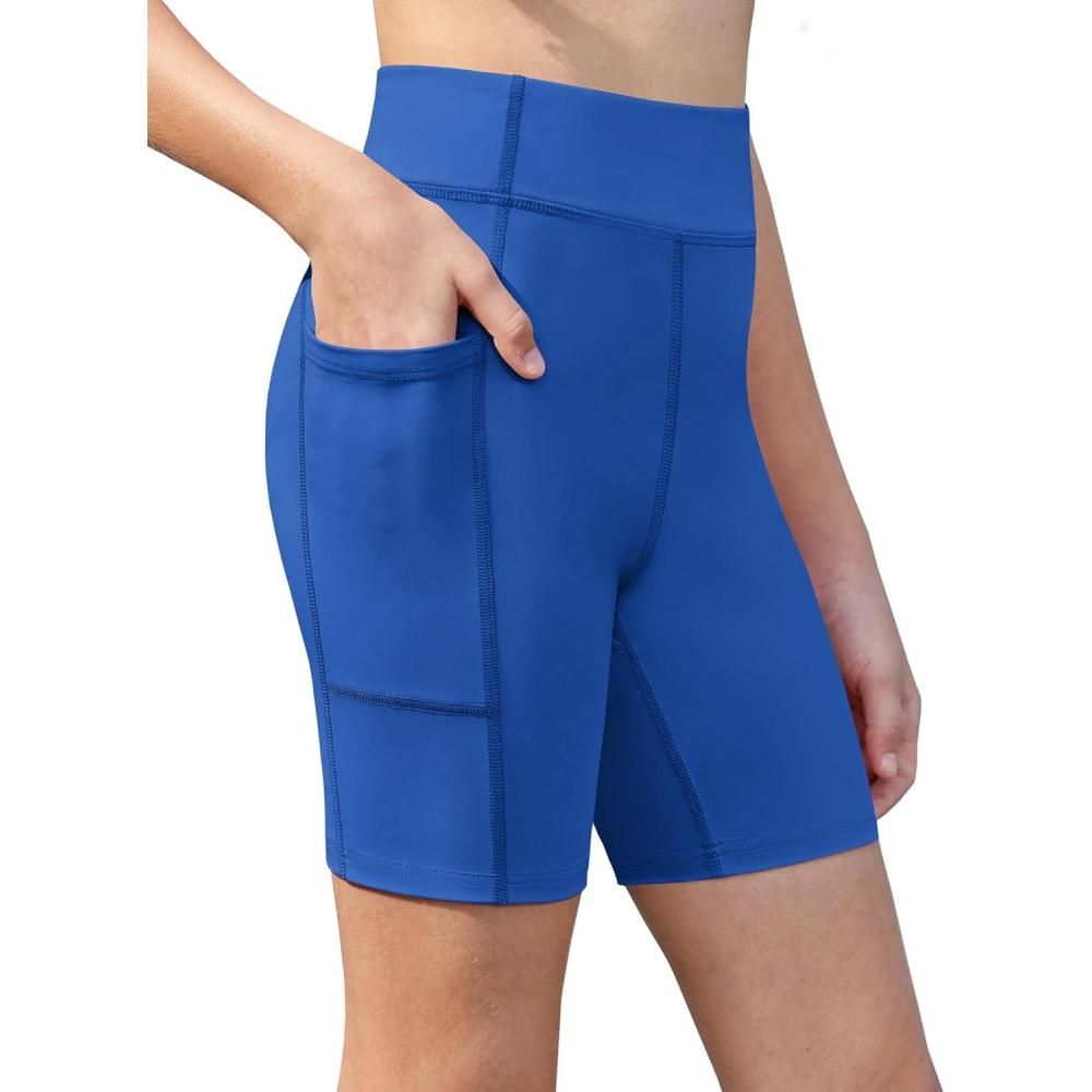 image:imageZaclotre Girls Bike Shorts with Pockets Kids 5 High Waisted Yoga Workout Athletic Running Volleyball Spandex ShortsRoyal Blue