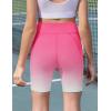 Zaclotre Girls Bike Shorts with Pockets Kids 5″ High Waisted Yoga Workout Athletic Running Volleyball Spandex Shorts(Gradient Hot Pink)