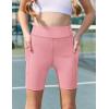 Zaclotre Girls Bike Shorts with Pockets Kids 5″ High Waisted Yoga Workout Athletic Running Volleyball Spandex Shorts(Pink)
