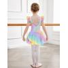 Zaclotre Girls Ruffle Sleeve Ballet Leotards with Shiny Skirts Crisscross Back Dance Outfits Toddler Tutu Dress(Rainbow Leopard)