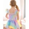Zaclotre Girls Ruffle Sleeve Ballet Leotards with Shiny Skirts Crisscross Back Dance Outfits Toddler Tutu Dress(Rainbow Leopard)