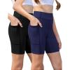 Zaclotre Girls Bike Shorts with Pockets Kids 5″ High Waisted Yoga Workout Athletic Running Volleyball Spandex Shorts(Black/Navy Blue)