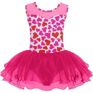 Zaclotre Girls Ballet Leotards Sparkly Sleevesless Mesh Dance Dress Tutu Ballerina Costume for Kids(Love Heart)