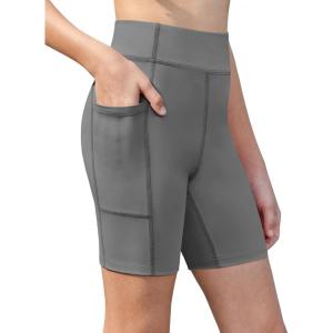 Zaclotre Girls Bike Shorts with Pockets Kids 5″ High Waisted Yoga Workout Athletic Running Volleyball Spandex Shorts(Dark Grey)