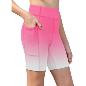 Zaclotre Girls Bike Shorts with Pockets Kids 5″ High Waisted Yoga Workout Athletic Running Volleyball Spandex Shorts(Gradient Hot Pink)