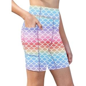 Zaclotre Girls Bike Shorts with Pockets Kids 5″ High Waisted Yoga Workout Athletic Running Volleyball Spandex Shorts(Gradient Mermaid)