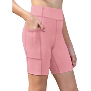 Zaclotre Girls Bike Shorts with Pockets Kids 5″ High Waisted Yoga Workout Athletic Running Volleyball Spandex Shorts(Pink)