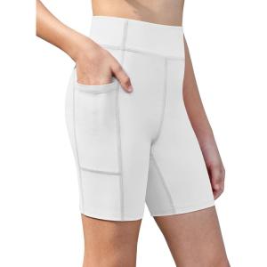 Zaclotre Girls Bike Shorts with Pockets Kids 5″ High Waisted Yoga Workout Athletic Running Volleyball Spandex Shorts(White)