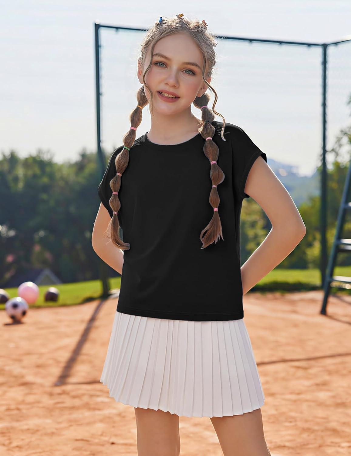 image:imageZaclotre Girls Crop Tops Batwing Short Sleeve T Shirt Quick Dry Drop Shoulder Basic Tees Workout Athletic ShirtsBlack