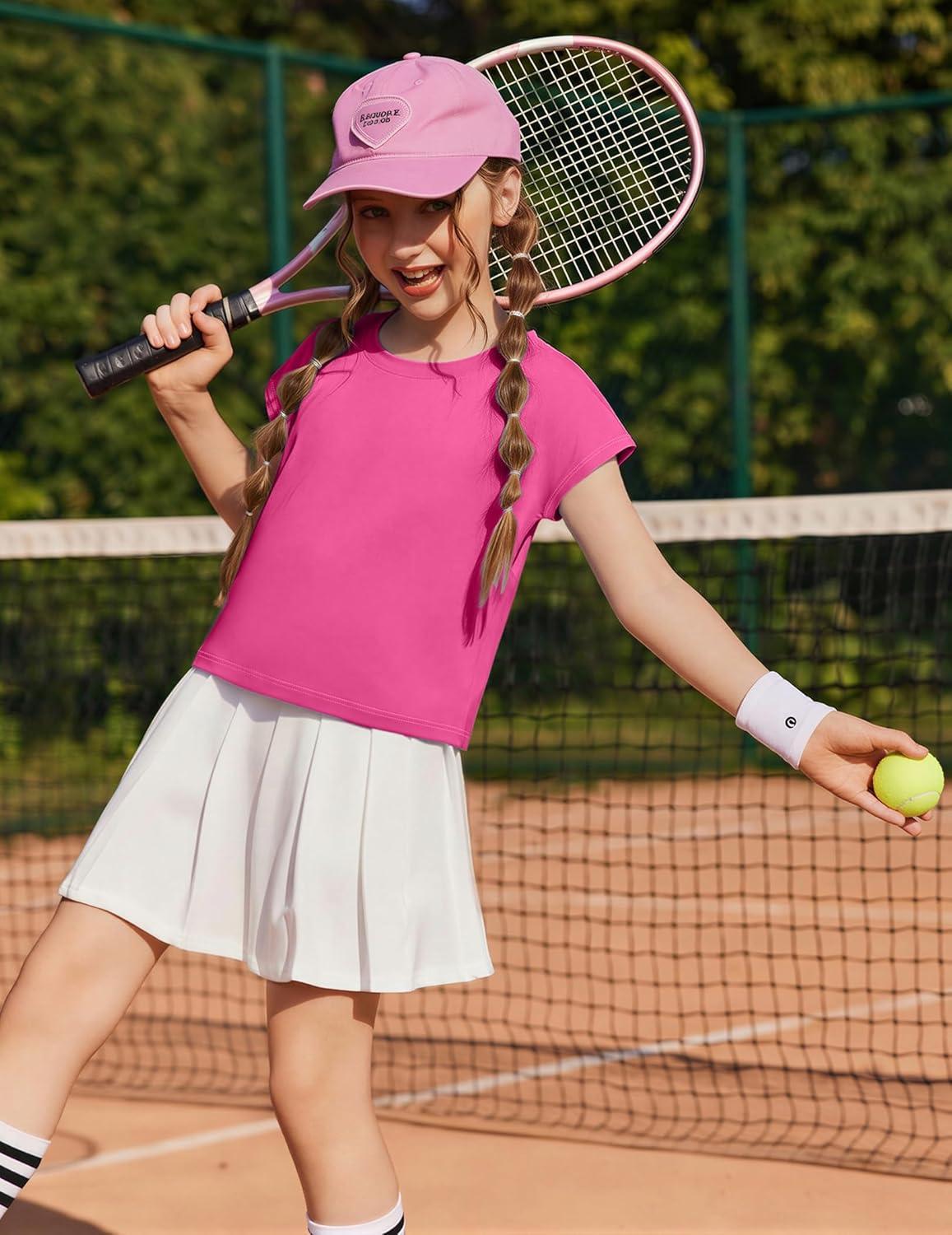 image:imageZaclotre Girls Crop Tops Batwing Short Sleeve T Shirt Quick Dry Drop Shoulder Basic Tees Workout Athletic ShirtsHot Pink