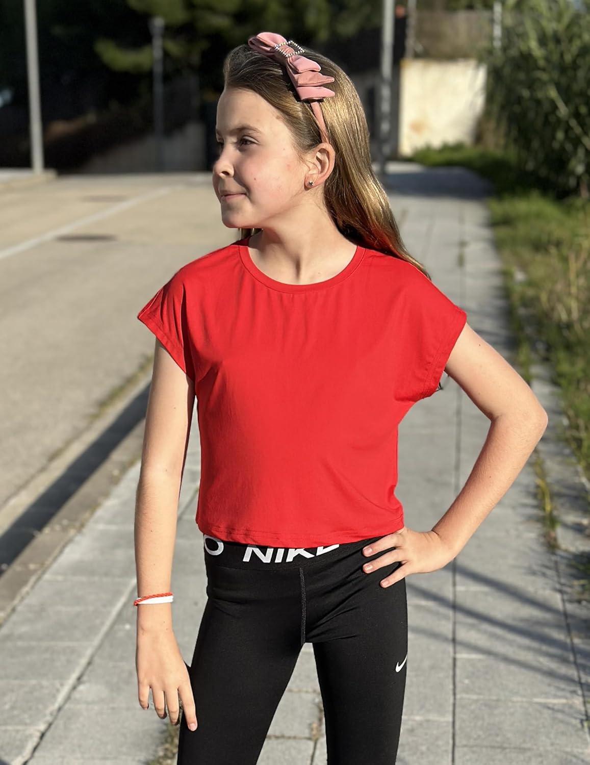 image:imageZaclotre Girls Crop Tops Batwing Short Sleeve T Shirt Quick Dry Drop Shoulder Basic Tees Workout Athletic ShirtsRed